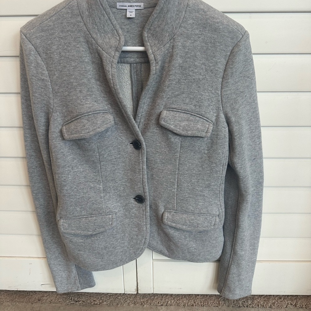James Perse Light Gray Women's shawl soft fitted cotton Blazer 2 buttons size 4